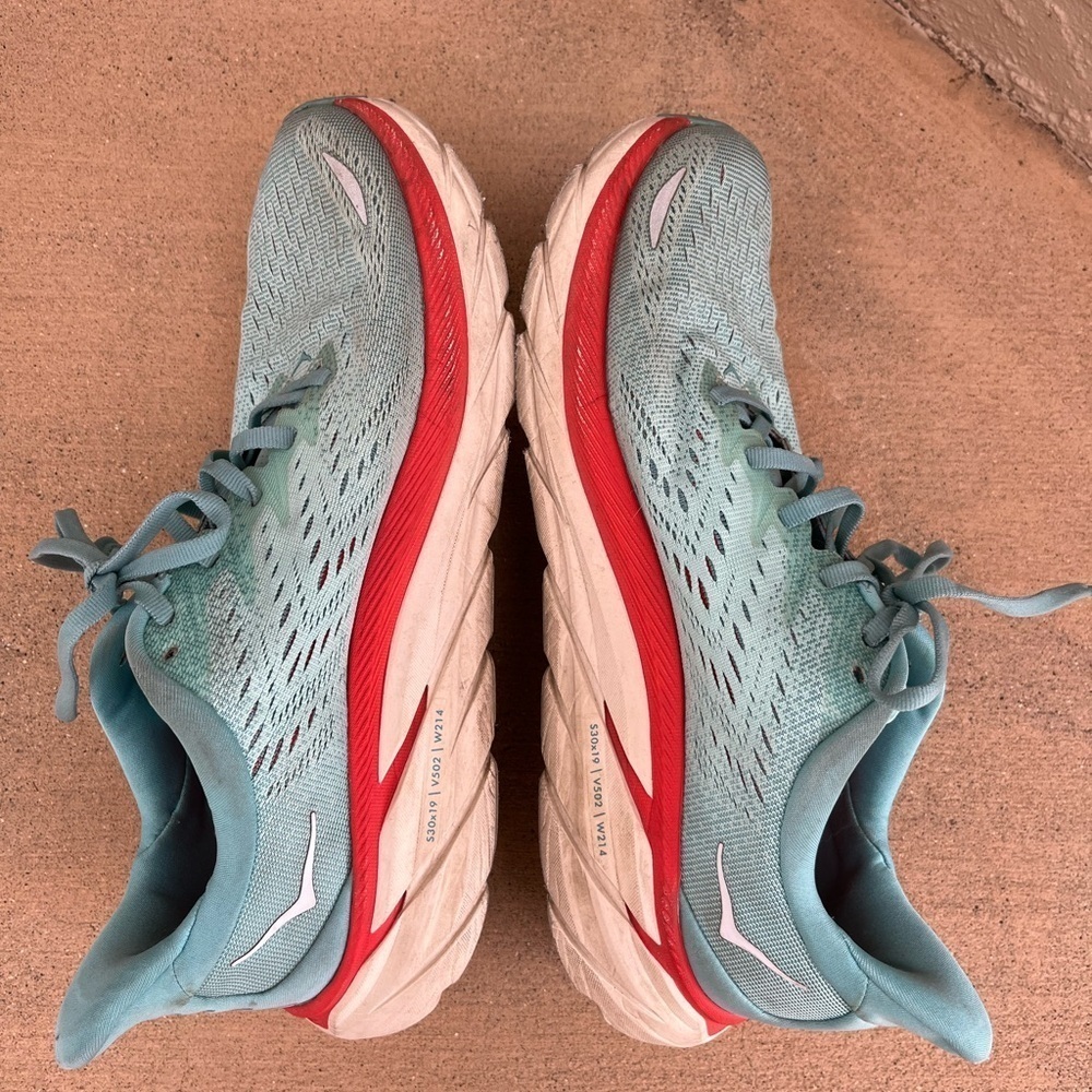 HOKA CLIFTON 8 Aqua Blue Orange Women’s 9.5 D Sneaker Running Shoe Comfy - Picture 3 of 11